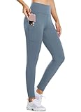 BALEAF Thermo Leggings Damen Winter Leggings high Waist Sportleggings mit Taschen Leggings yogahose aus Fleece Winterhosen sind wasserdicht Blau L