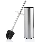 Bamodi Klobürste Edelstahl - WC-Bürste mit Spritzschutz und Halterung, perfekt passend für Toiletten - Wandmontierbar - Silb