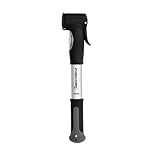 FISCHER Mini-Luftpumpe mit Manometer, Doppelhub-Technik, für alle Ventile (AV, DV, SV), Duokopf, aus Aluminium, extrem kompakt, silb