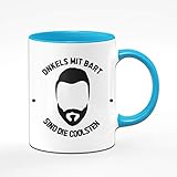 Tassenbrennerei Tasse mit Spruch Onkels mit Bart sind die Collsten - Geburtstagsgeschenk, Geschenk für Onkel (Blau)