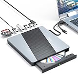 Alxum Externes CD Laufwerk für Laptop-Externes DVD&CD Laufwerk mit SD/TF Kartenleser und USB2.0 USB 3.0 Anschlüsse,CD Laufwerk Extern USB&USB C für Laptop,Desktop,MacBook,Windows,Linux,Mac OS,V