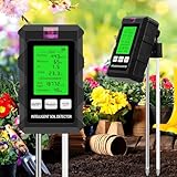 LADYSONS 6 in 1 pH Bodentestgerät, Feuchtigkeitsmessgerät Pflanzen mit Bodenfruchtbarkeit/Feuchtigkeit/pH/Temperatur/Sonnenlicht/Umgebungsfeuchtigkeit, mit LCD-Display, für Gartenarbeit/Topfp