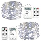 Qedertek Lichterkette Außen Batterie - 2 Stück 100 LED Silberdraht Micro Lichterkette Wasserdicht 10M Lichterkette Weihnachtsbaum Weiß mit Fernbedienung für Außen Innen Garten Hochzeit Balk