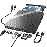 Alxum Externes DVD Laufwerk für Laptop-CD/DVD Laufwerk Extern mit SD&TF Kartenleser und USB2.0 USB 3.0 Anschlüsse,CD Laufwerk Extern USB&USB C für Laptop,Desktop,MacBook,Windows,Linux,Mac OS,V