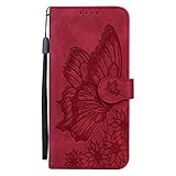 Miagon Hülle für Samsung Galaxy A42,Schutzhülle PU Flip Leder Brieftasche Handytasche mit Retro Schmetterling Entwurf Kartenfächer Klapp Handyhülle,R