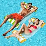 2 Stück Pool-Hängematte, schwimmende Hängematte, Schwimmbett, Liegestuhl, aufblasbar, 4-in-1, Schwimmring, faltbar, tragbar,